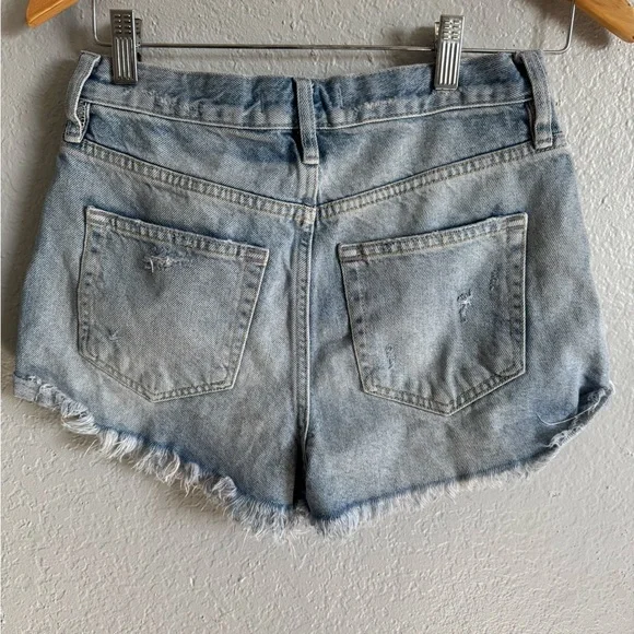 Free People Light Blue Distressed Jean Shorts - Picture 2 of 4